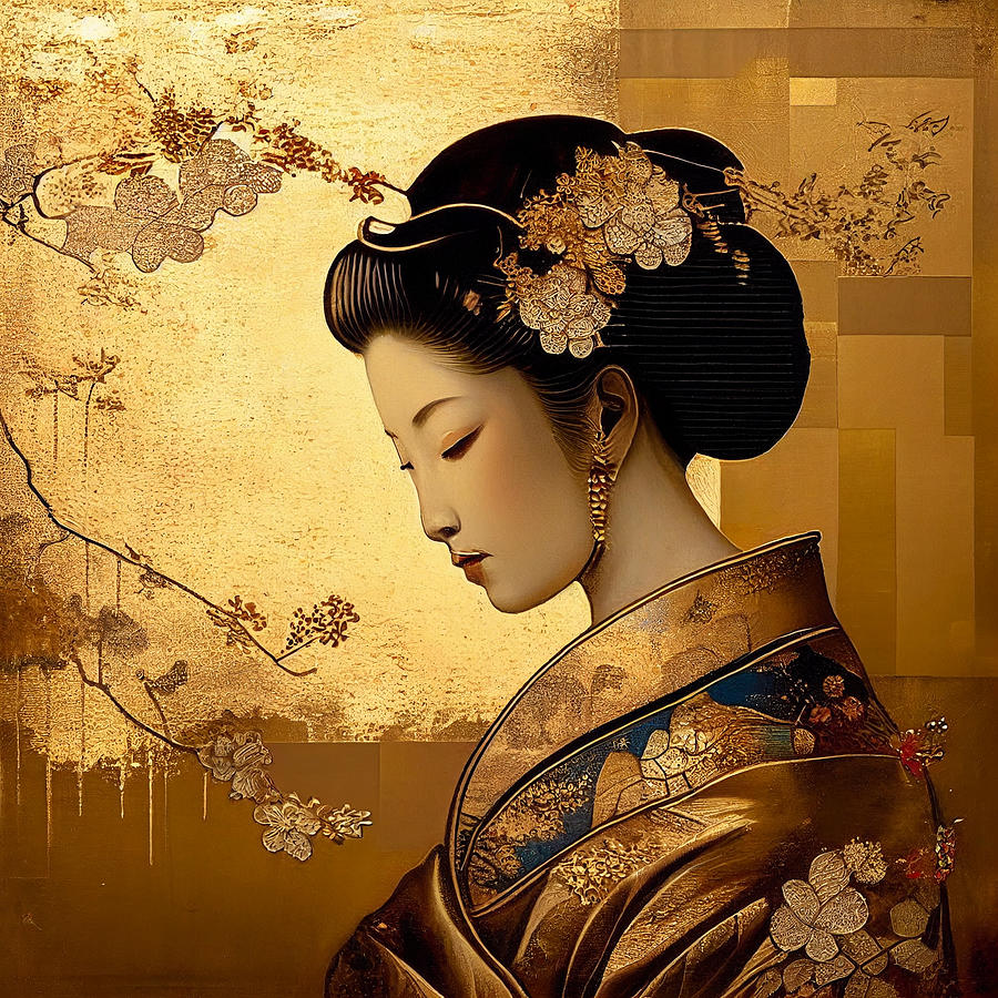 Enchanting Geisha in the Cherry Blossom Garden Painting by Metaart ...