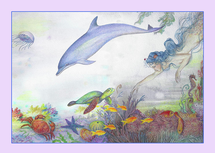 Enchanting Mermaid and Dolphin Painting by Judith Cheng