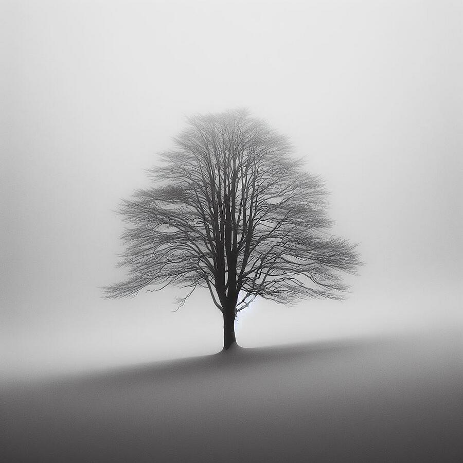 Enchanting Solitary Tree in Mist - A Captivating Nature Scene Digital Art by Artfinity X Enchanting Solitary Tree in Mist - A Captivating Nature Scene Digital Art by Artfinity X