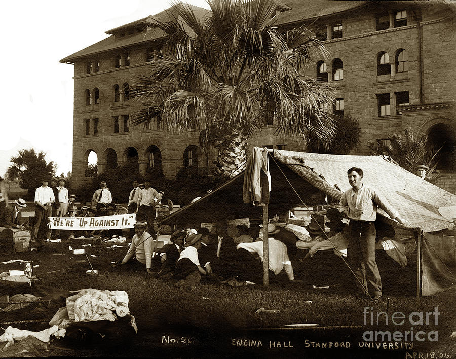 Stanford University Photograph - Encina Hall residents camp outside following the San Francisco Earthquake 1906 by Monterey County Historical Society