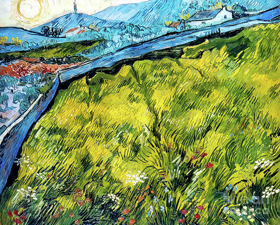 Enclosed Wheat Field With Rising Sun by Vincent Van Gogh 1889 Painting by Vincent Van Gogh