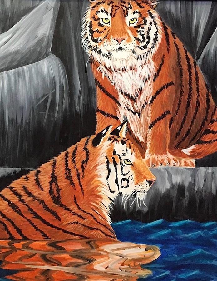 Tigers Painting - Encounter by Diane Sleger Tigers Painting - Encounter by Diane Sleger