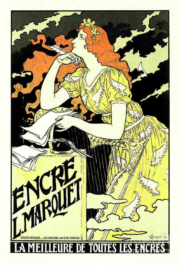 Encre L Marquet Ink Marker Pen Advertisement by Eugene Grasset Mixed ...