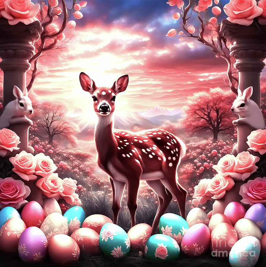 Deer Digital Art - Endearing Easter Celebration by Eddie Eastwood