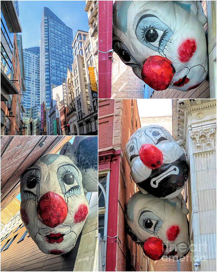 Endgame Nagg and Nell clown inflatables collage  Photograph by Janice Drew