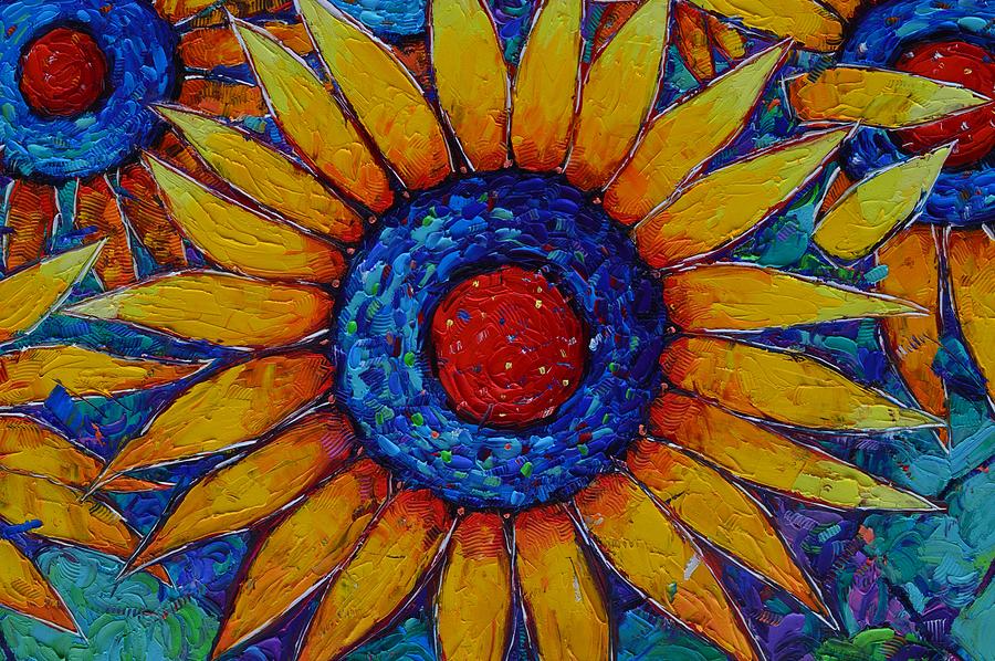ENDLESS GOLD OF SUMMER sunflower textural impasto palette knife oil painting Ana Maria Edulescu Painting by Ana Maria Edulescu
