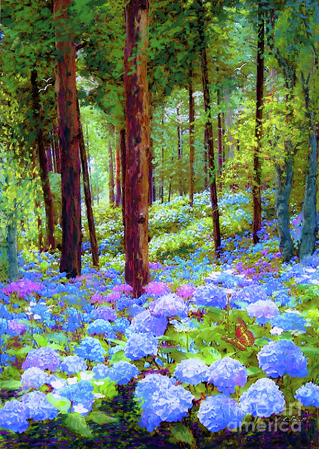 Landscape Painting - Endless Summer Blue Hydrangeas by Jane Small