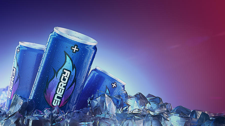 Energy drink pass through Ice Cubes. 3d rendering Photograph by Andrey_A