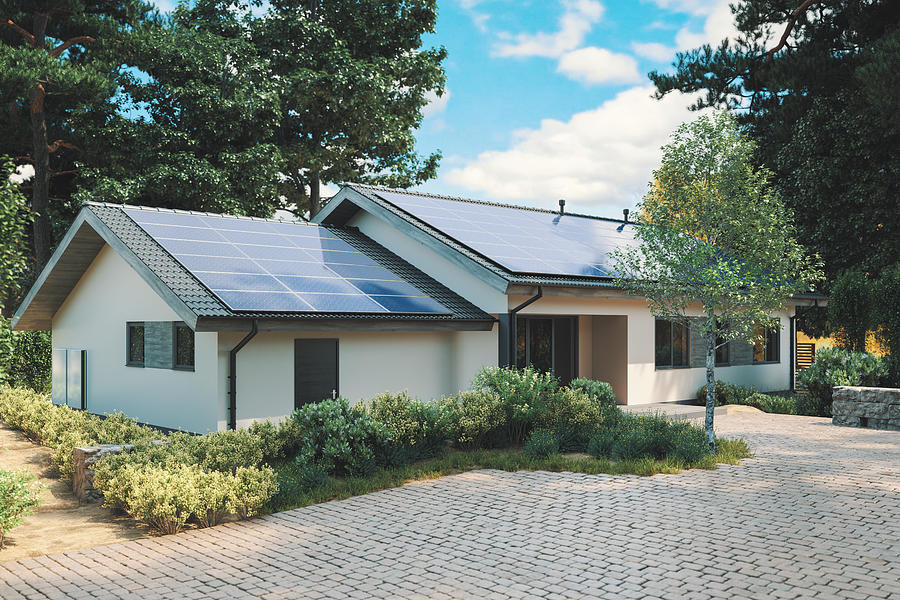 Energy Efficient House With Solar Panels And Wall Battery For Energy Storage Photograph by Imaginima