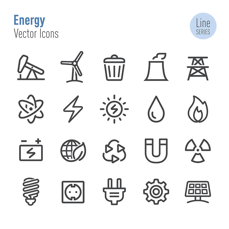 Energy Icons - Vector Line Series Drawing by -victor-