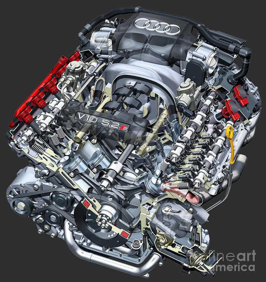 Engine Audi S8 V10 5.2 cutaway automotive art Digital Art by Vladyslav ...