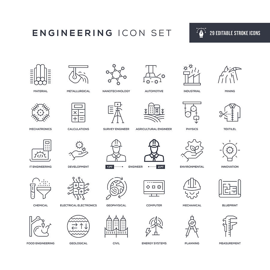 Engineering Editable Stroke Line Icons Drawing by Enis Aksoy