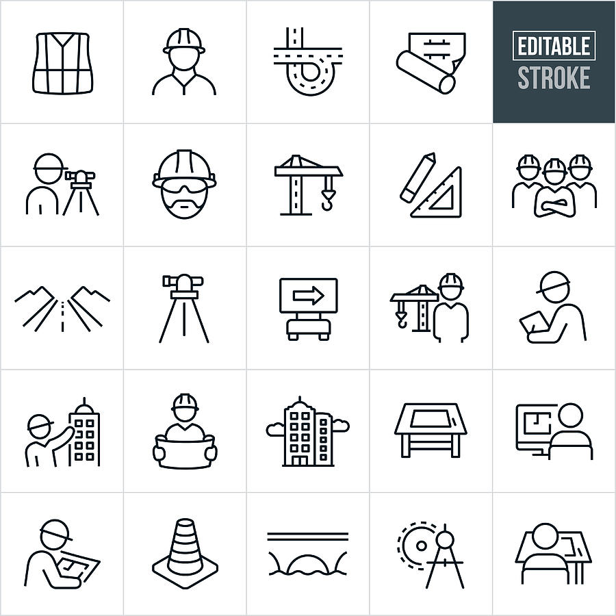 Engineering Thin Line Icons - Editable Stroke Drawing by Appleuzr
