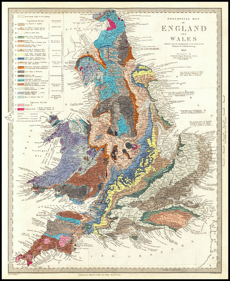 England And Wales Vintage Geological Map 1843 Photograph By Carol Japp 