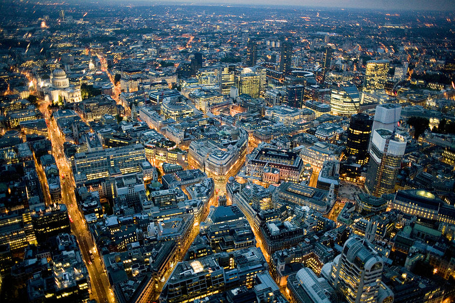 England, London, Cityscape at night, aerial view Photograph by Jason Hawkes