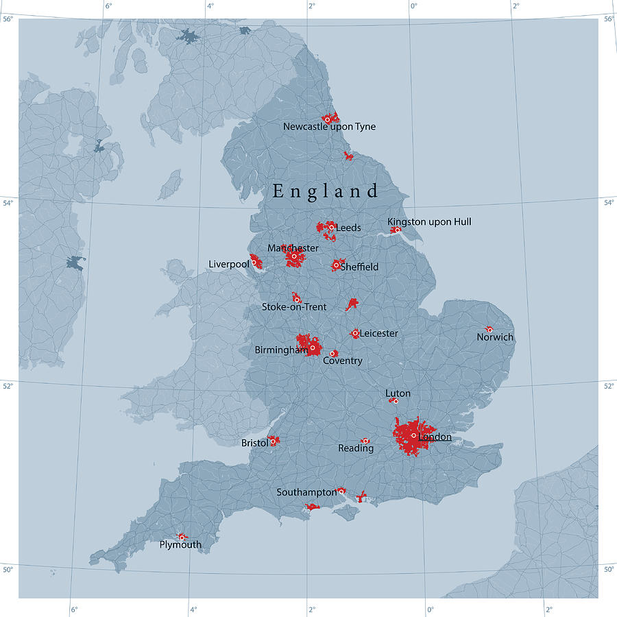 England Vector Road Map Drawing by FrankRamspott