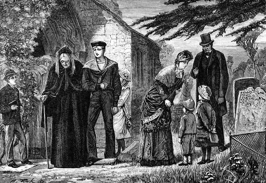 English 19th century congregation leaving church Drawing by Whitemay