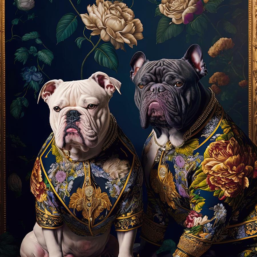 English Bulldog Couple Portrait Painting by Vincent Monozlay