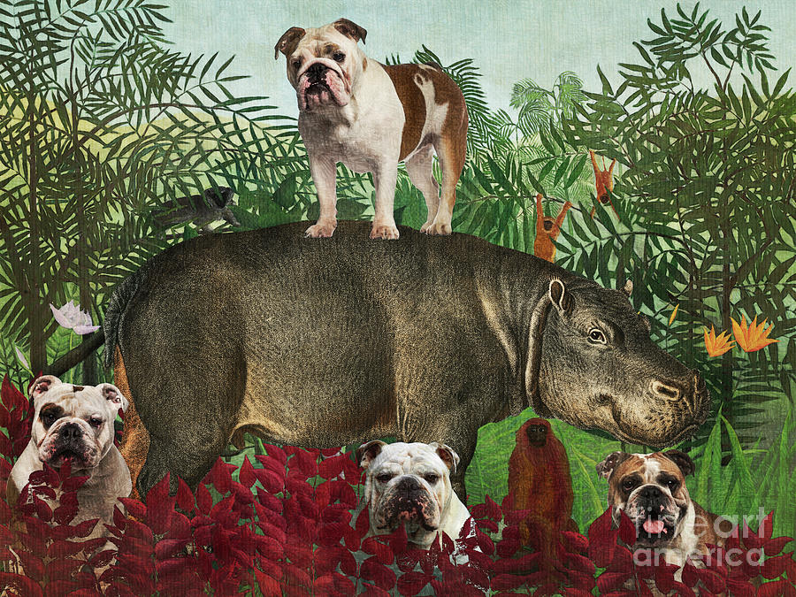 English Bulldog Henri Rousseau Hippopotamus Painting