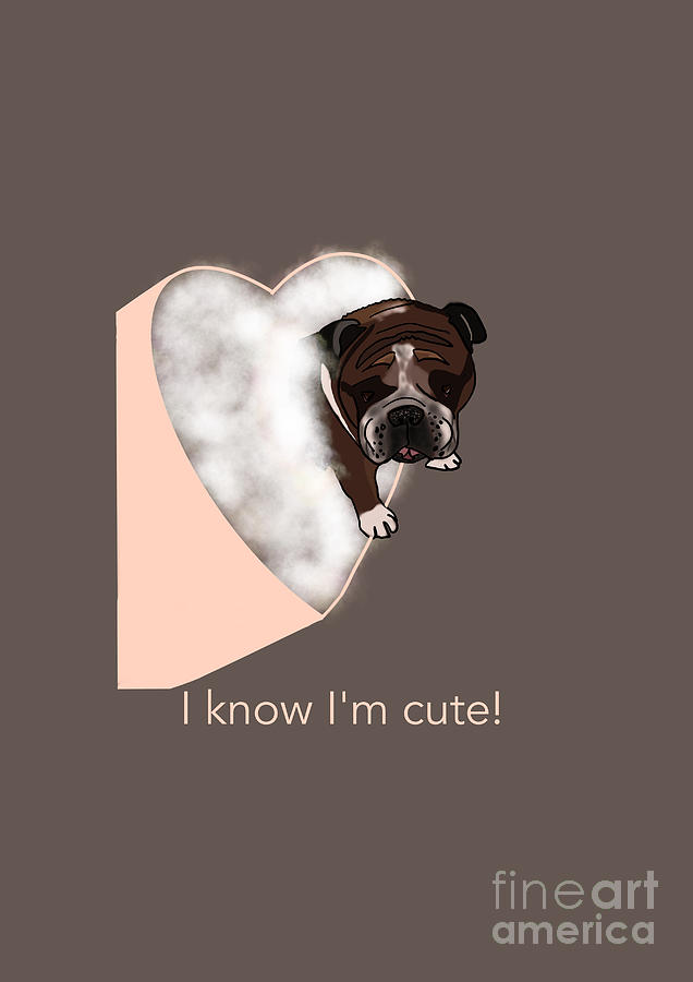 English Bulldog Puppy in a Heart Shaped Box Digital Art by Barefoot Bodeez Art