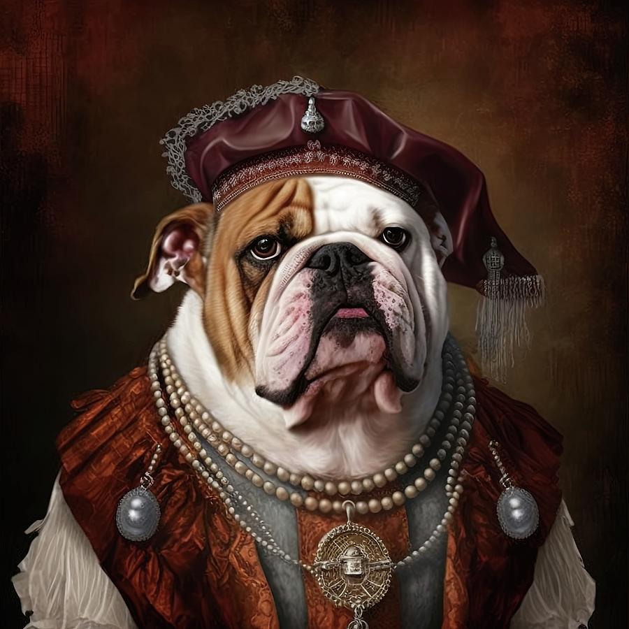 English bulldog wearing fancy clothes Painting by Vincent Monozlay