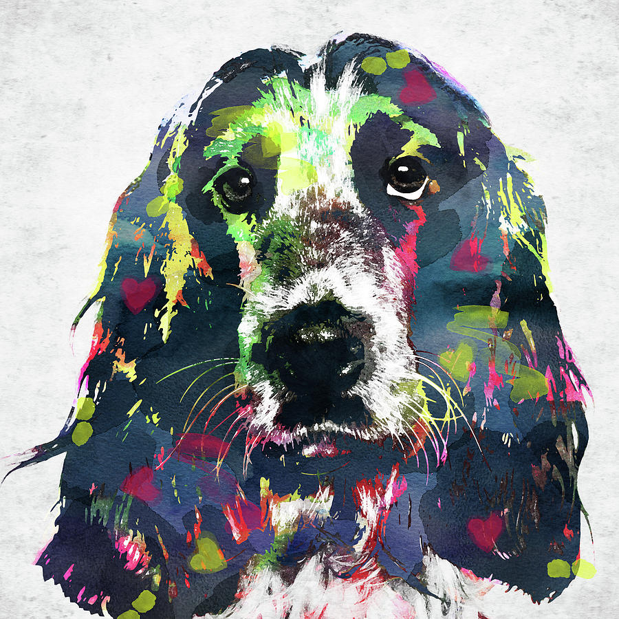 English Cocker Spaniel colorful portrait Digital Art by Mihaela Pater