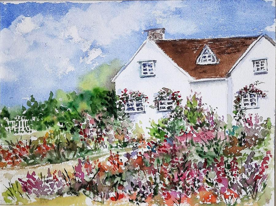 English cottage and Garden Painting by Asha Sudhaker Shenoy