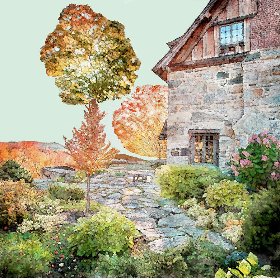 English Countryside Stone Cottage  Digital Art by Deborah League