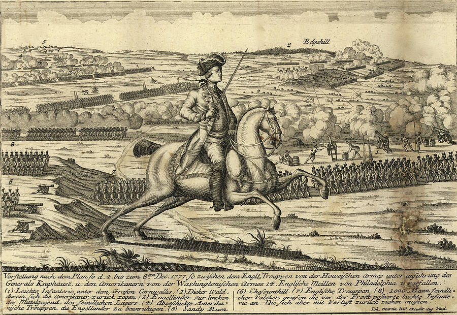 Map Drawing - English General Howes Troops with German General Knypehausen 1777 by Vintage Military Maps