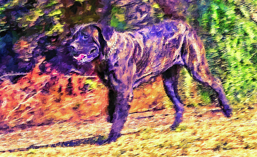 English Mastiff running in the woods - digital painting Digital Art by Nicko Prints