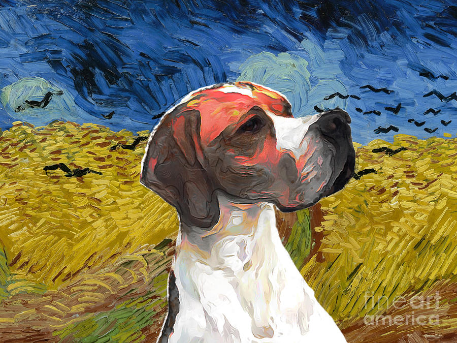 English Pointer Wheatfield with crows Mixed Media by Sandra Sij
