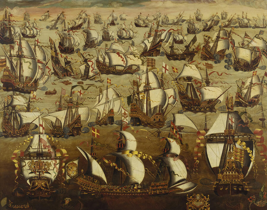 Vintage Painting - English Ships and the Spanish Armada  by The Luxury Art Collection