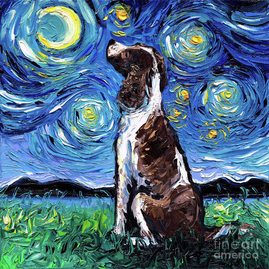 Dog Painting - English Springer Spaniel Night by Aja Trier