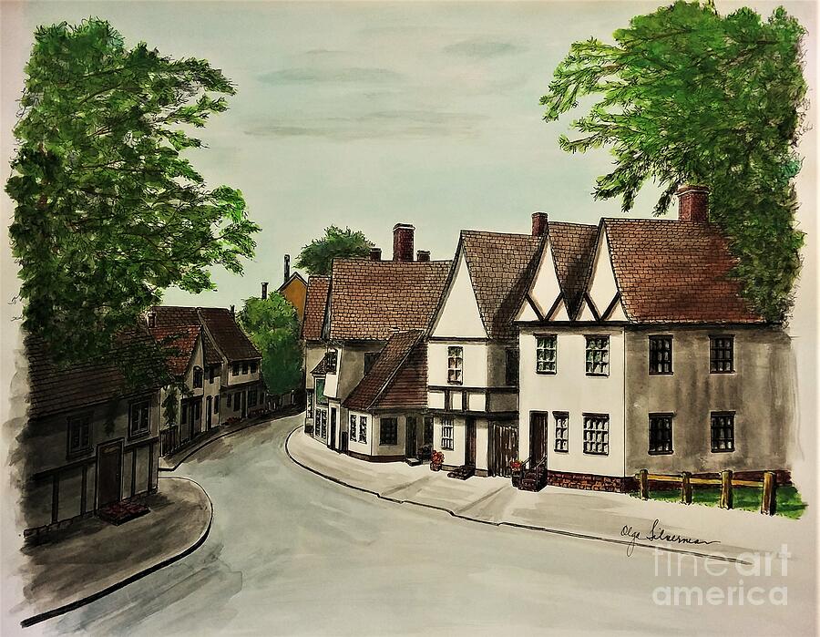 English Town Drawing by Olga Silverman