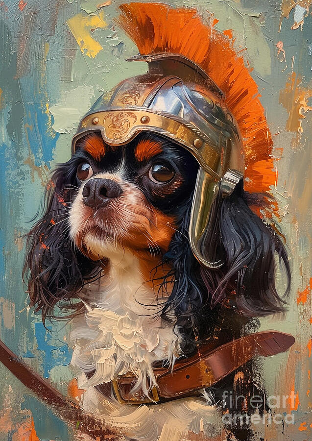Dog Painting - English Toy Spaniel - clad in the luxurious silks of a Roman senators lapdog, delicate and regal by Adrien Efren