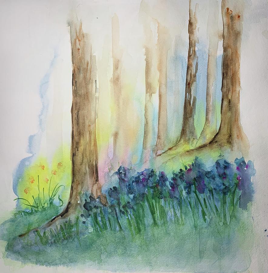 English Wood with Bluebells Painting by Christine Marie Rose