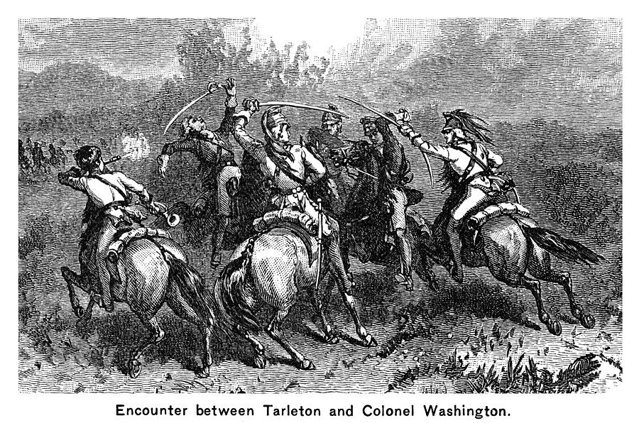 Engraved illustration of the Battle of Cowpens, Encounter between British Colonel Banastre Tarleton and Colonel William Washington Photograph by Mikroman6