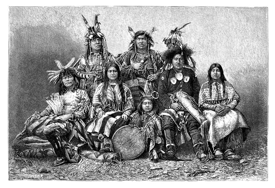 Engraving group of native americans from 1870 Drawing by Grafissimo