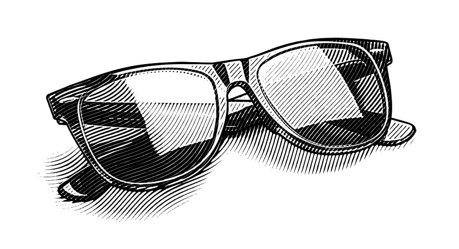 Engraving illustration of Retro style sunglasses cut out Drawing by GeorgePeters