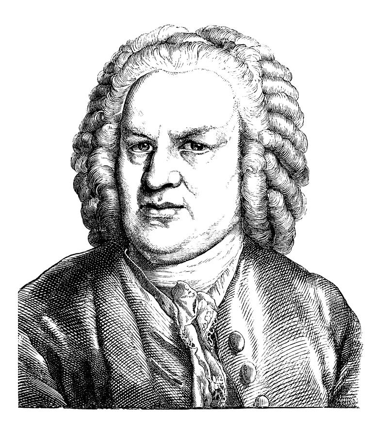 Engraving of german composer Johann Sebastian Bach from 1870 Drawing by Grafissimo