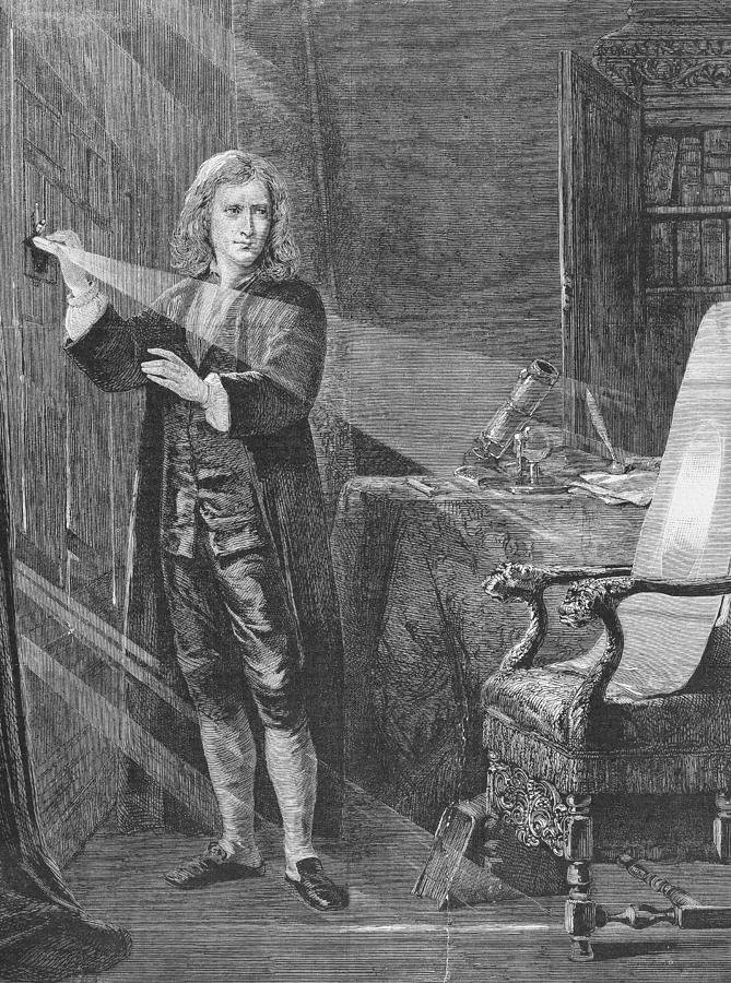 Engraving of physicist Isaac Newton from 1881 Drawing by Grafissimo