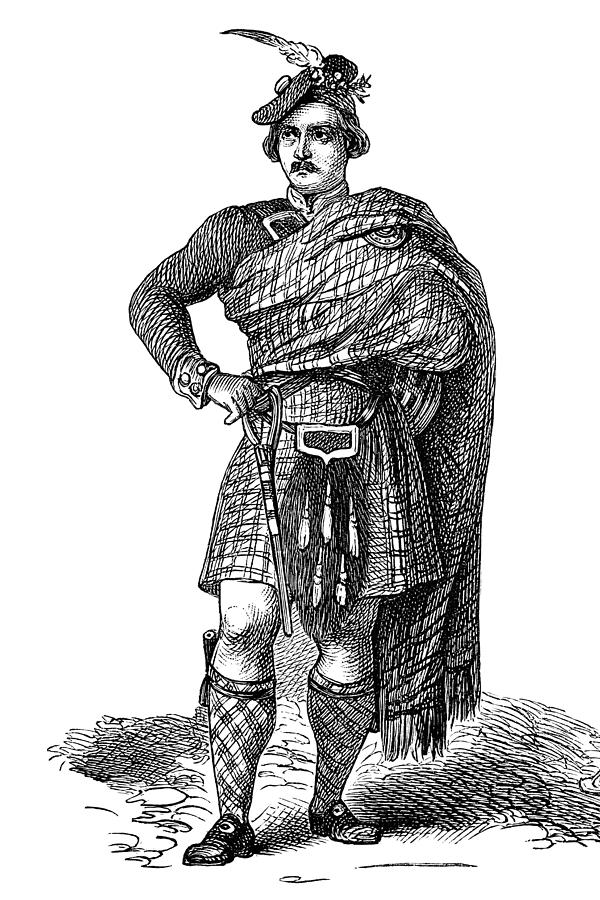 Engraving scotish man in traditional clothing from 1870 Drawing by Grafissimo