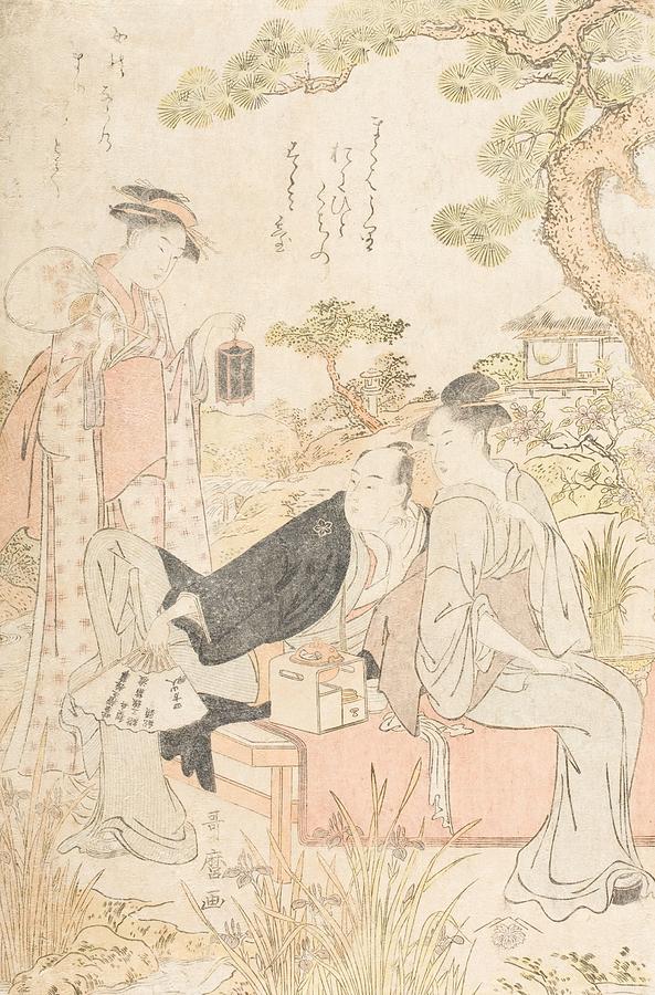 Enjoying the Cool in a Garden Circa 1790 Kitagawa Utamaro Japanese 1753 ...