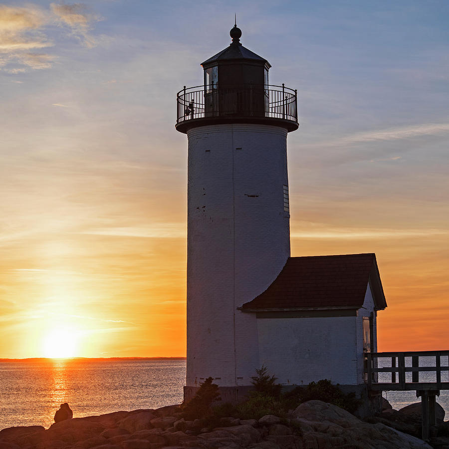 Enjoying the sunset at the Annisquam Lighthouse in Gloucester MA Square Photograph by Toby McGuire