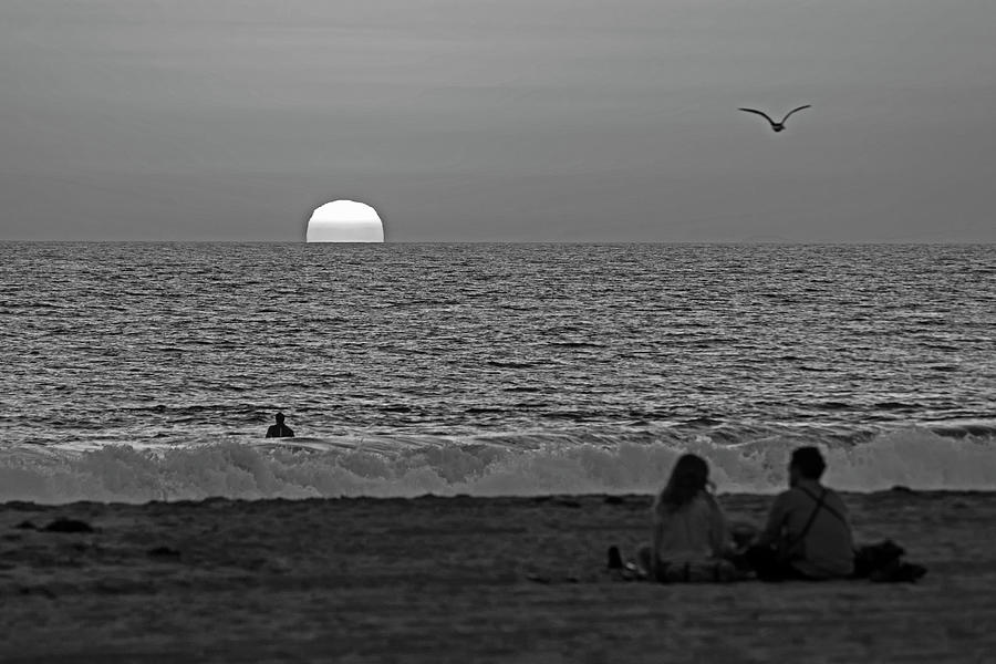 Enjoying the Sunset on Venice Beach California Los Angeles Black and White Photograph by Toby McGuire