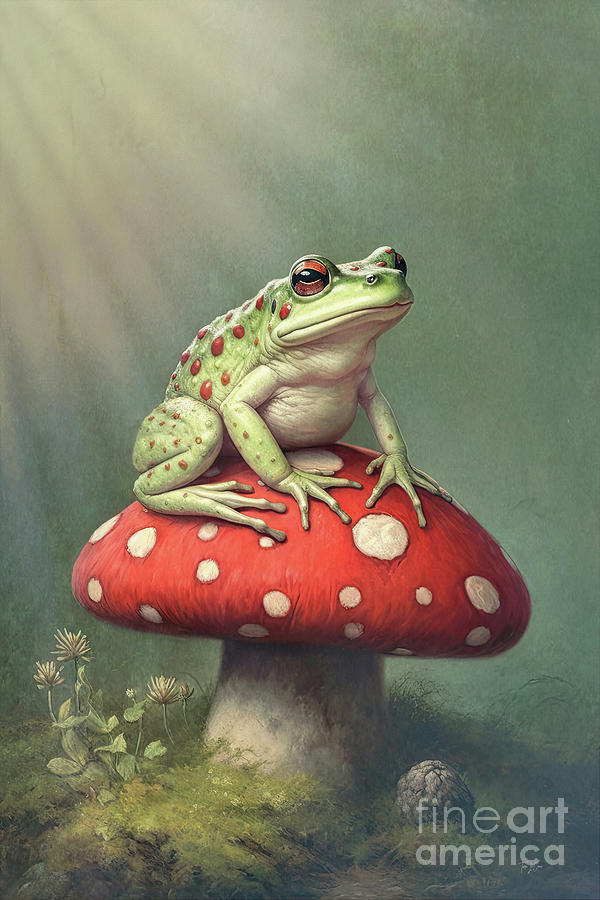 Frog Painting - Enjoying The Toadstool by Tina LeCour