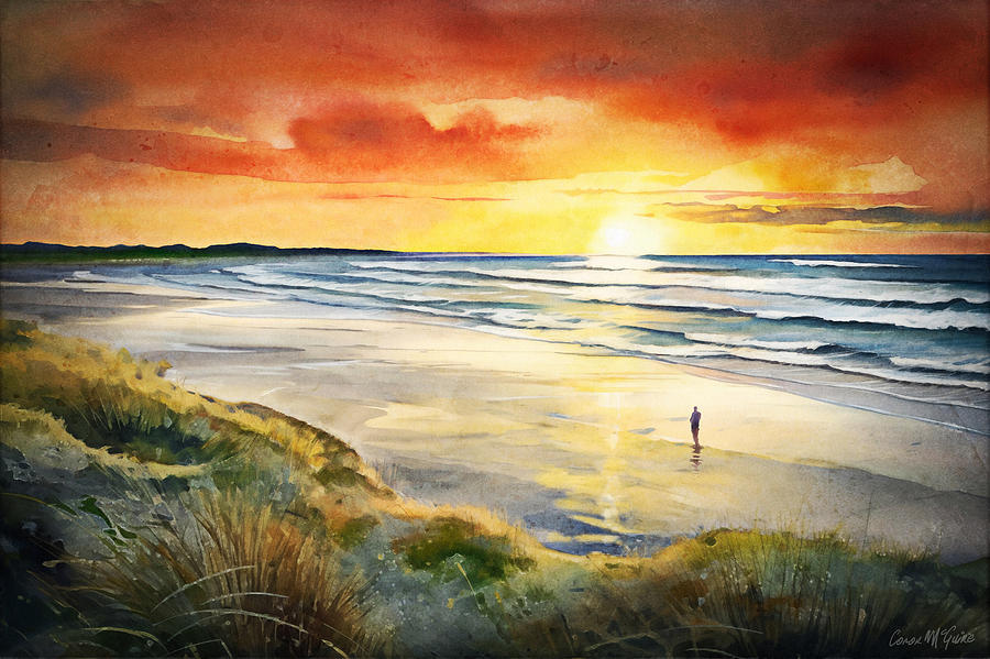 Enniscrone Beach at Sunset Painting by Conor McGuire