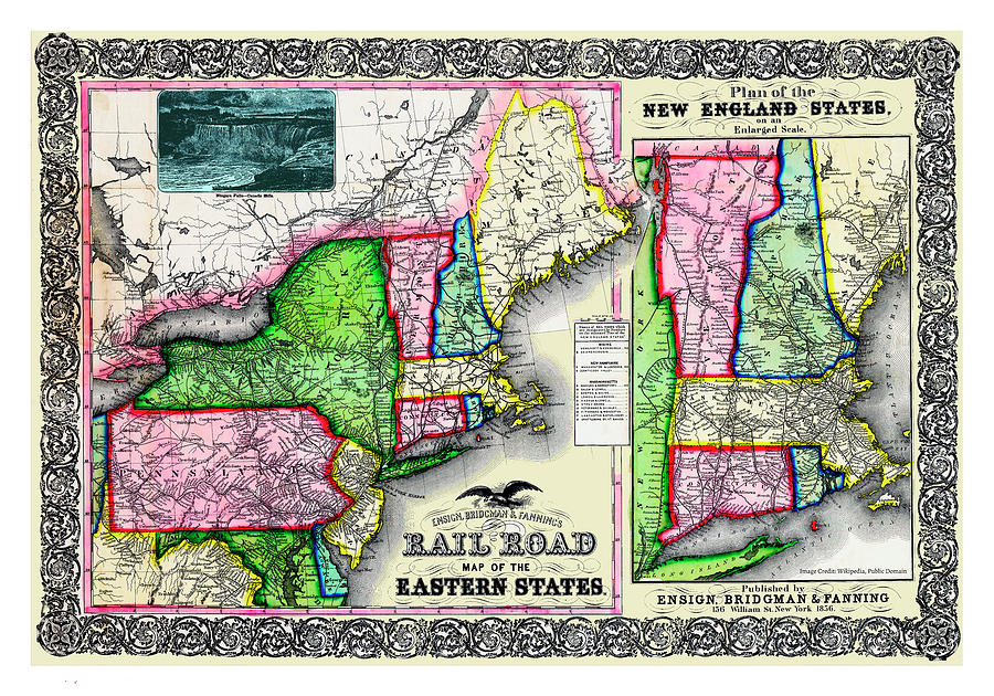 Ensign, Bridgman and Fannings Railroad Map of the Eastern States 1856 Digital Art by Chuck Mountain