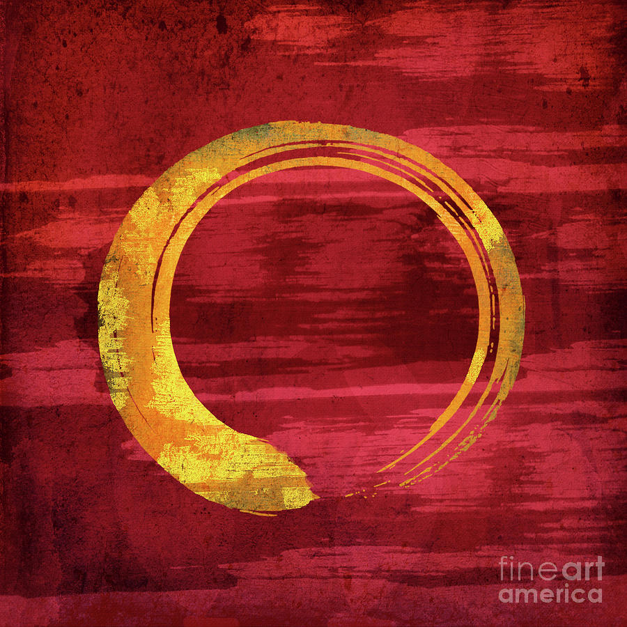 Enso - Gold on Red Painting by Sannel Larson