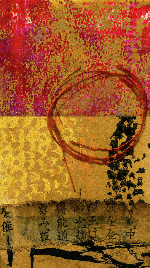 Enso on Red and Gold Mixed Media by Carol Leigh